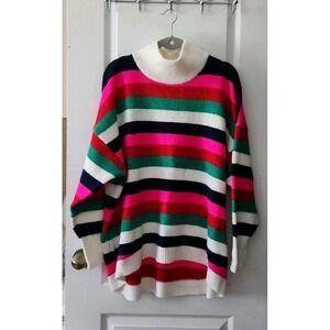 Crown and‎ Ivy Women's Knit Sweater Colorful Stripe Mock turtleneck Size L